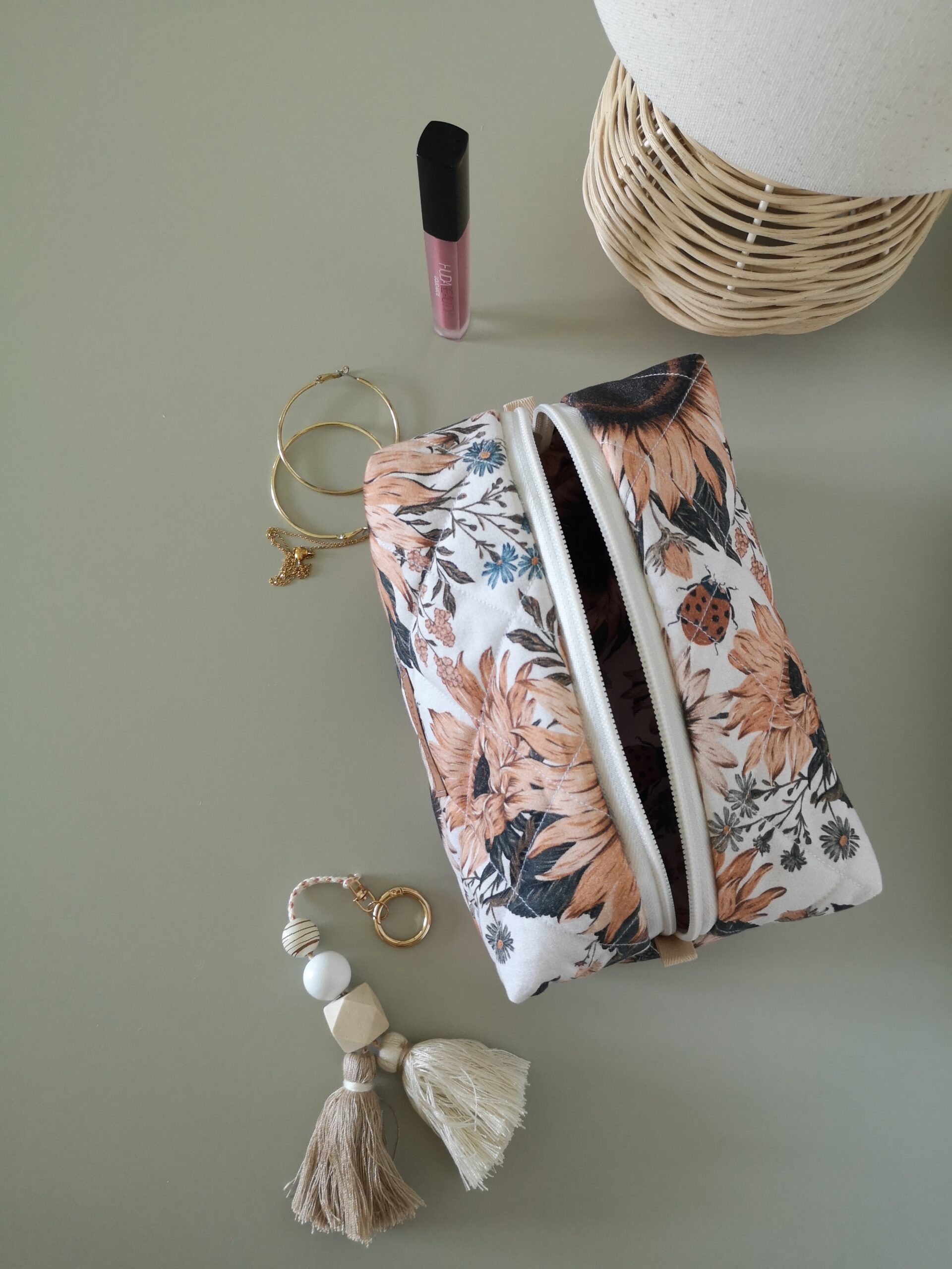 Kosmetyczka bawełniana - retro słoneczniki - obrazek 2